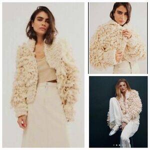 Free People Curly Cue Cardigan Sweater - Shaggy Chunky Cozy Wooly - Medium